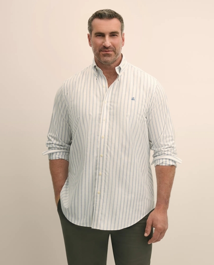 Big & Tall Stretch Cotton Non-Iron Oxford Polo Button Down Collar, Outline Stripe Shirt, image 1