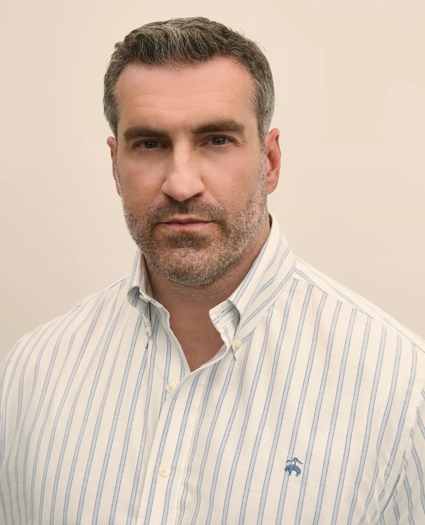 Big & Tall Stretch Cotton Non-Iron Oxford Polo Button Down Collar, Outline Stripe Shirt, image 3