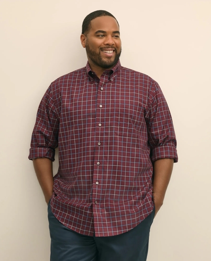 Big & Tall Stretch Supima® Cotton Non-Iron Twill Polo Button Down, Windowpane Sport Shirt, image 1