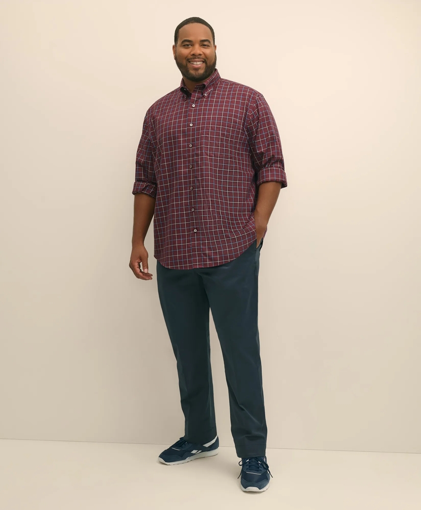 Big & Tall Stretch Supima® Cotton Non-Iron Twill Polo Button Down, Windowpane Sport Shirt, image 2