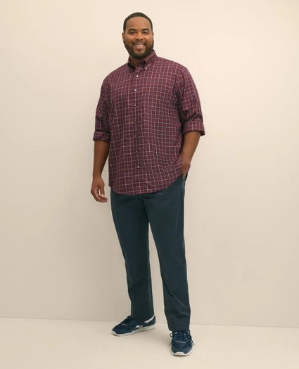 Big & Tall Stretch Supima® Cotton Non-Iron Twill Polo Button Down, Windowpane Sport Shirt, image 2