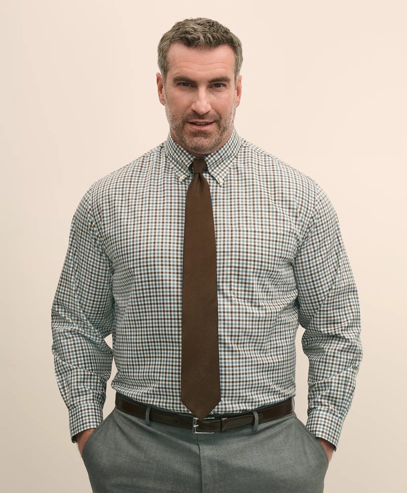Big & Tall Stretch Supima<sup>®</sup> Cotton Non-Iron Twill Polo Button Down, Check Sport Shirt