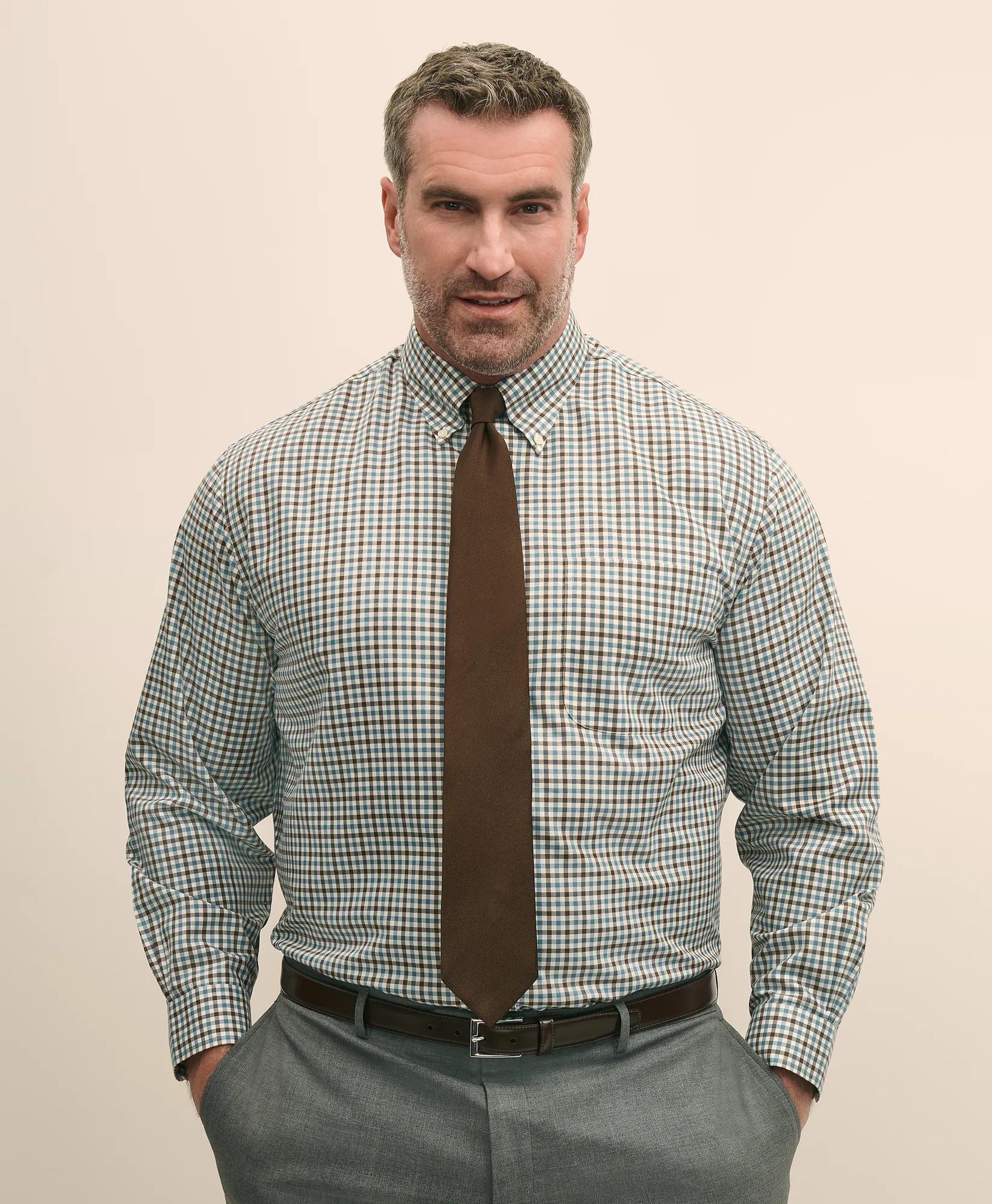 Big & Tall Stretch Supima® Cotton Non-Iron Twill Polo Button Down, Check Sport Shirt, image 1