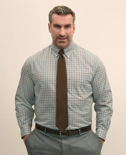Big & Tall Stretch Supima® Cotton Non-Iron Twill Polo Button Down, Check Sport Shirt, image 1