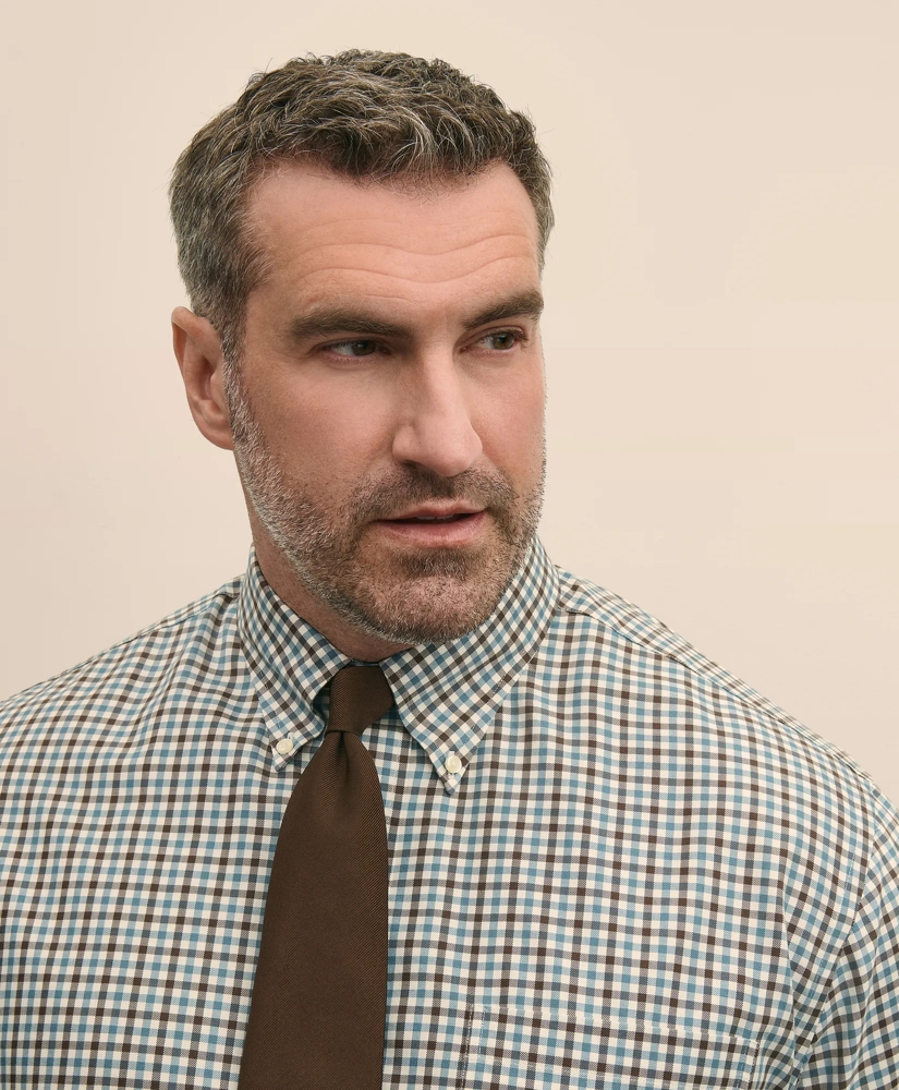 Big & Tall Stretch Supima® Cotton Non-Iron Twill Polo Button Down, Check Sport Shirt, image 3