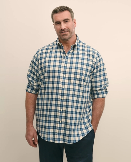 Big & Tall Stretch Supima® Cotton Non-Iron Twill Polo Button Down, Plaid Sport Shirt, image 1