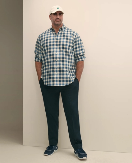 Big & Tall Stretch Supima® Cotton Non-Iron Twill Polo Button Down, Plaid Sport Shirt, image 2