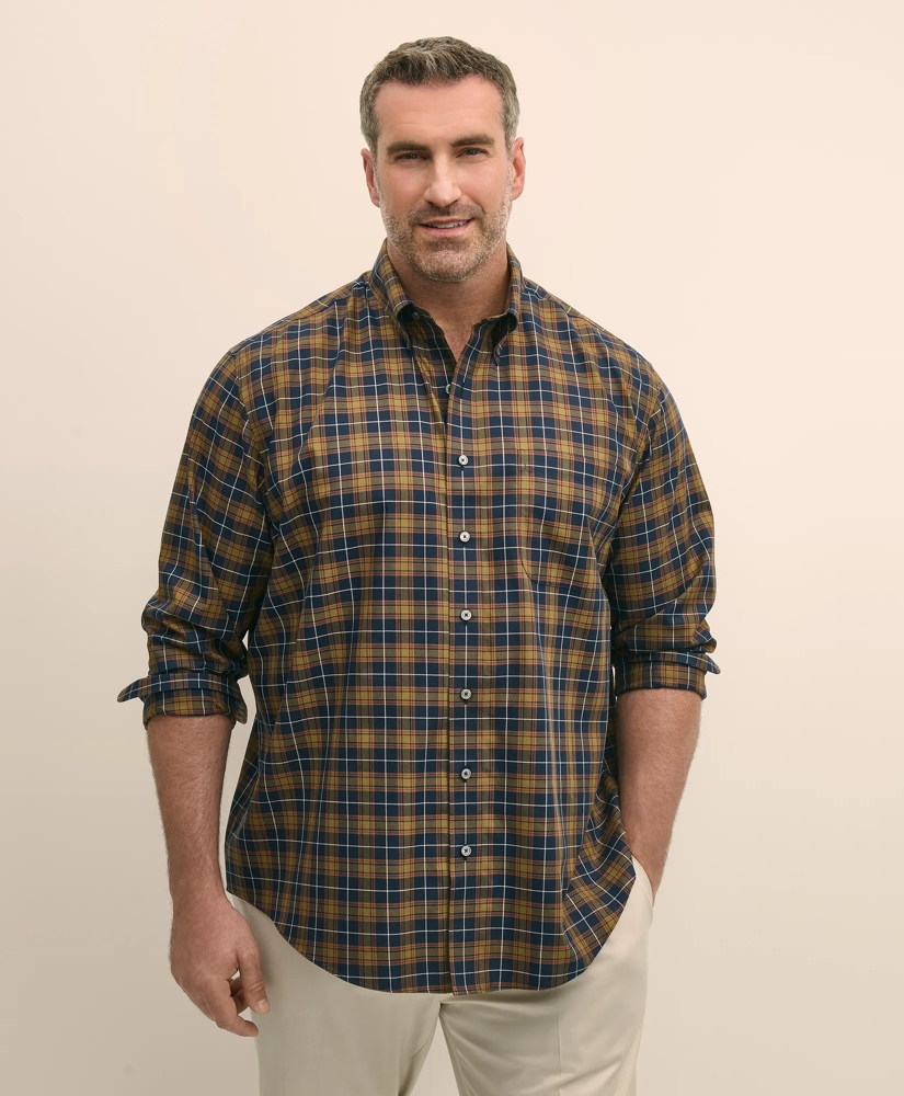 Big & Tall Stretch Supima<sup>®</sup> Cotton Non-Iron Twill Polo Button Down, Plaid Sport Shirt