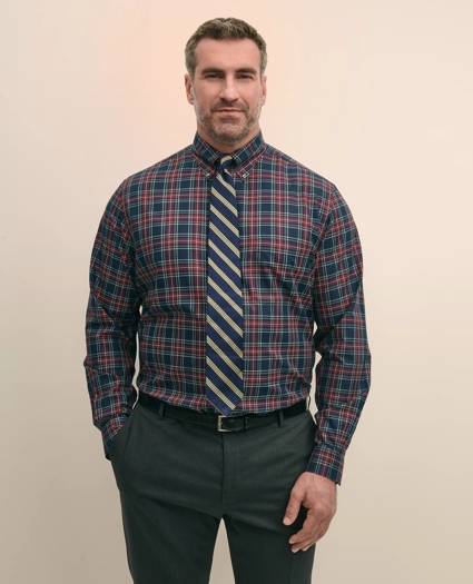 Big & Tall Stretch Cotton Non-Iron Twill Polo Button Down Collar, Tartan Shirt, image 1
