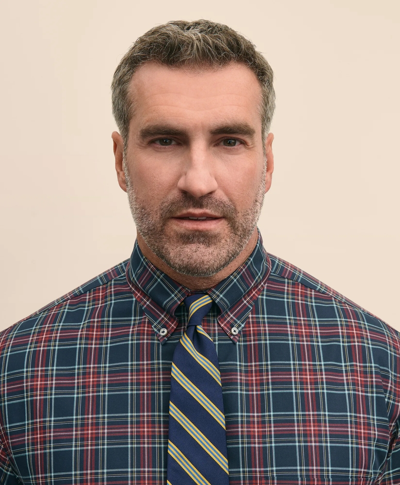 Big & Tall Stretch Cotton Non-Iron Twill Polo Button Down Collar, Tartan Shirt, image 3