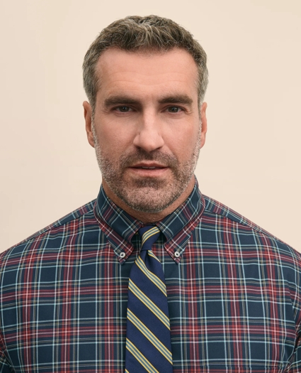 Big & Tall Stretch Cotton Non-Iron Twill Polo Button Down Collar, Tartan Shirt, image 3