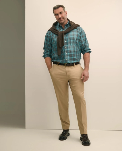 Big & Tall Stretch Cotton Non-Iron Twill Polo Button Down Collar, Tartan Shirt, image 1