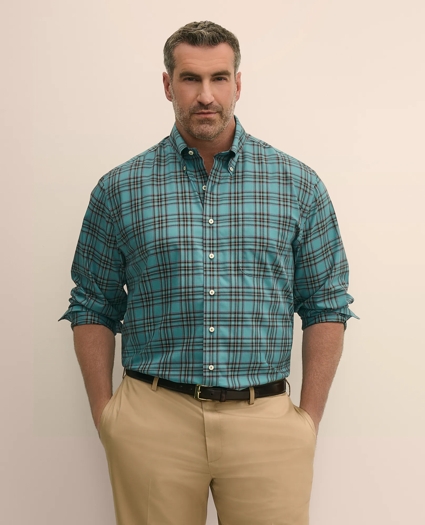 Big & Tall Stretch Cotton Non-Iron Twill Polo Button Down Collar, Tartan Shirt, image 2