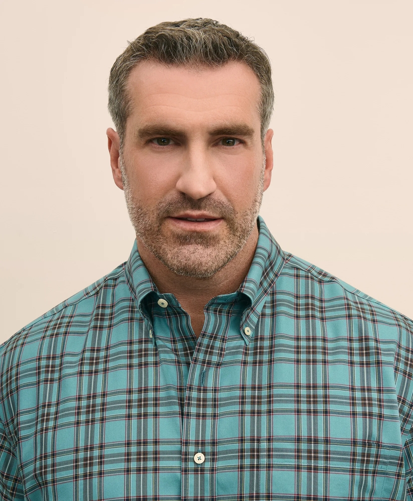 Big & Tall Stretch Cotton Non-Iron Twill Polo Button Down Collar, Tartan Shirt, image 3