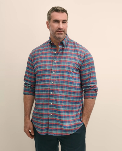 Big & Tall Stretch Cotton Non-Iron Oxford Polo Button Down Collar, Tartan Shirt, image 1