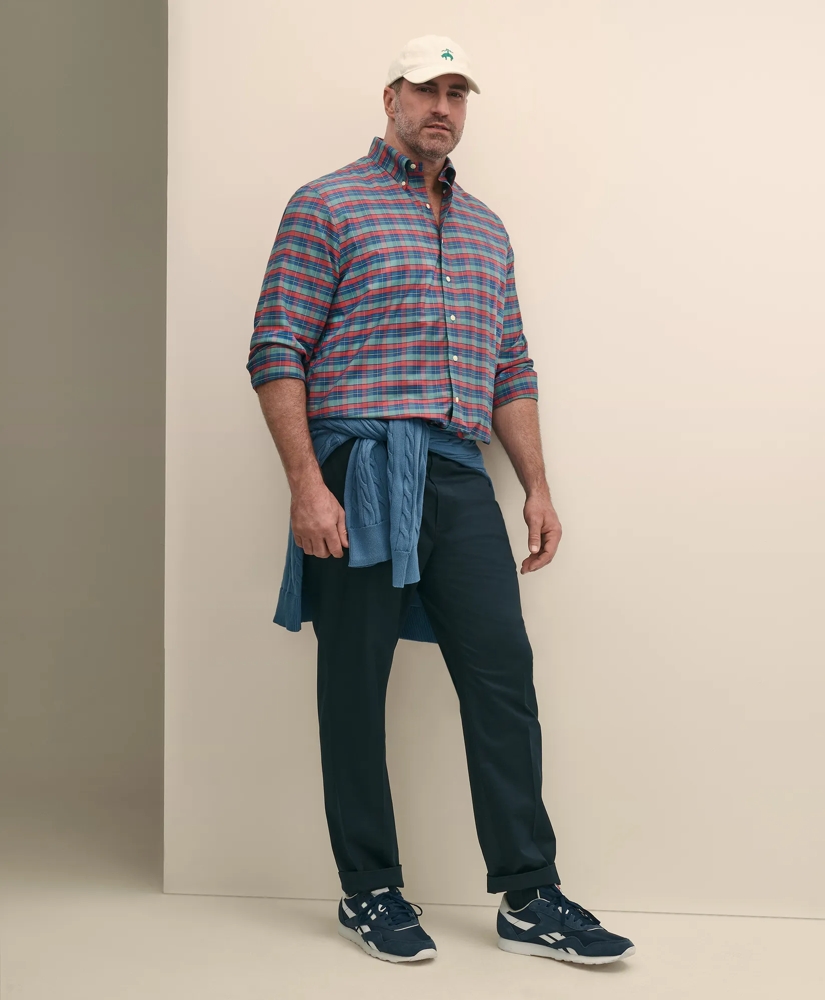 Big & Tall Stretch Cotton Non-Iron Oxford Polo Button Down Collar, Tartan Shirt, image 2