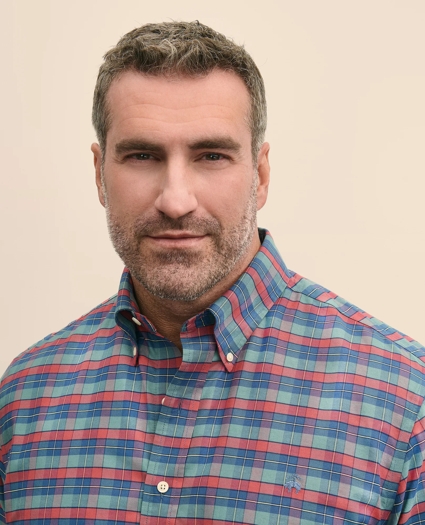 Big & Tall Stretch Cotton Non-Iron Oxford Polo Button Down Collar, Tartan Shirt, image 3