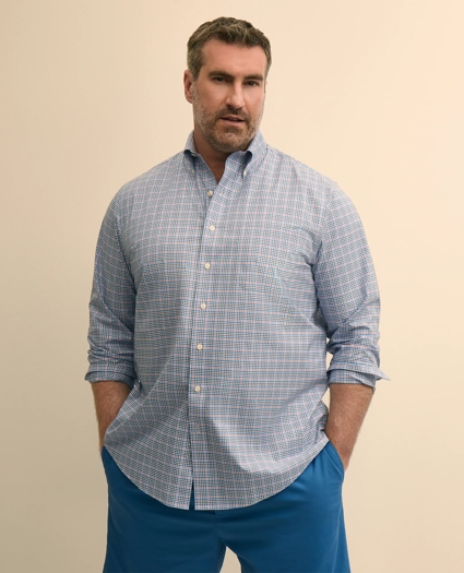 Big & Tall Stretch Cotton Non-Iron Poplin Polo Button Down, Check Sport Shirt, image 1