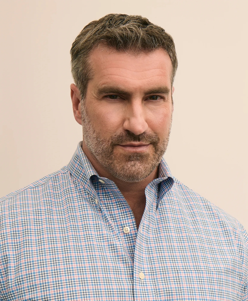 ST-101 美品BROOKS BROTHERS XL AB7 Big & Tall Stretch Cotton Non-Iron Poplin Polo Button Down, Check