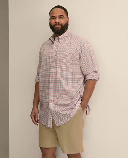 Big & Tall Stretch Cotton Non-Iron Poplin Polo Button Down, Check Sport Shirt, image 1