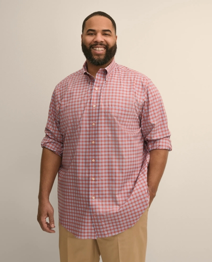 Big & Tall Stretch Cotton Non-Iron Poplin Polo Button Down, Check Sport Shirt, image 1