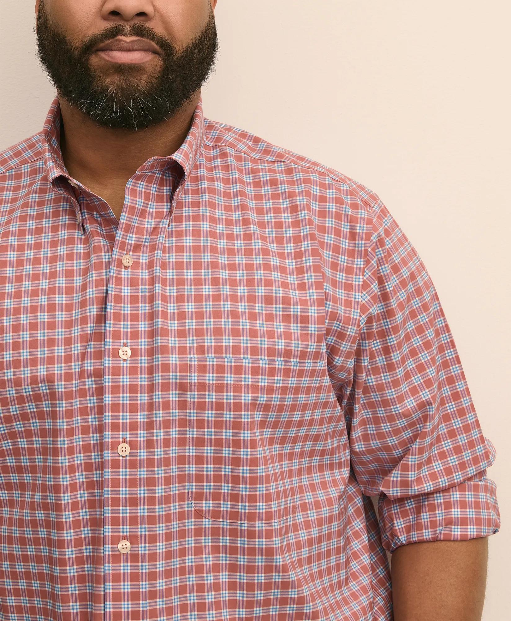 Big & Tall Stretch Cotton Non-Iron Poplin Polo Button Down, Check Sport Shirt, image 2