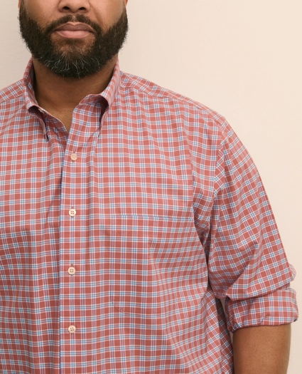 Big & Tall Stretch Cotton Non-Iron Poplin Polo Button Down, Check Sport Shirt, image 2