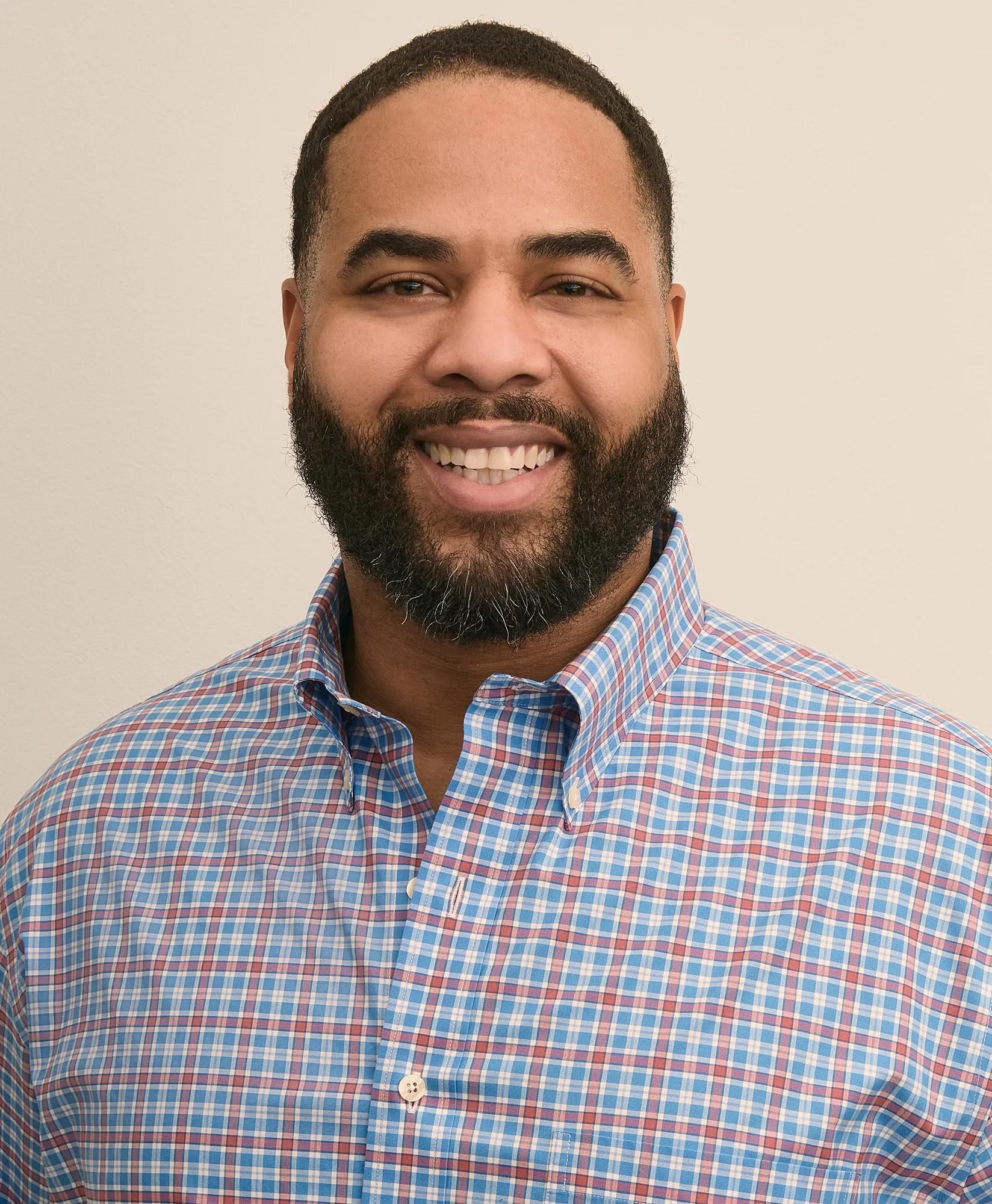 Big & Tall Stretch Cotton Non-Iron Poplin Polo Button Down, Check Sport Shirt, image 2