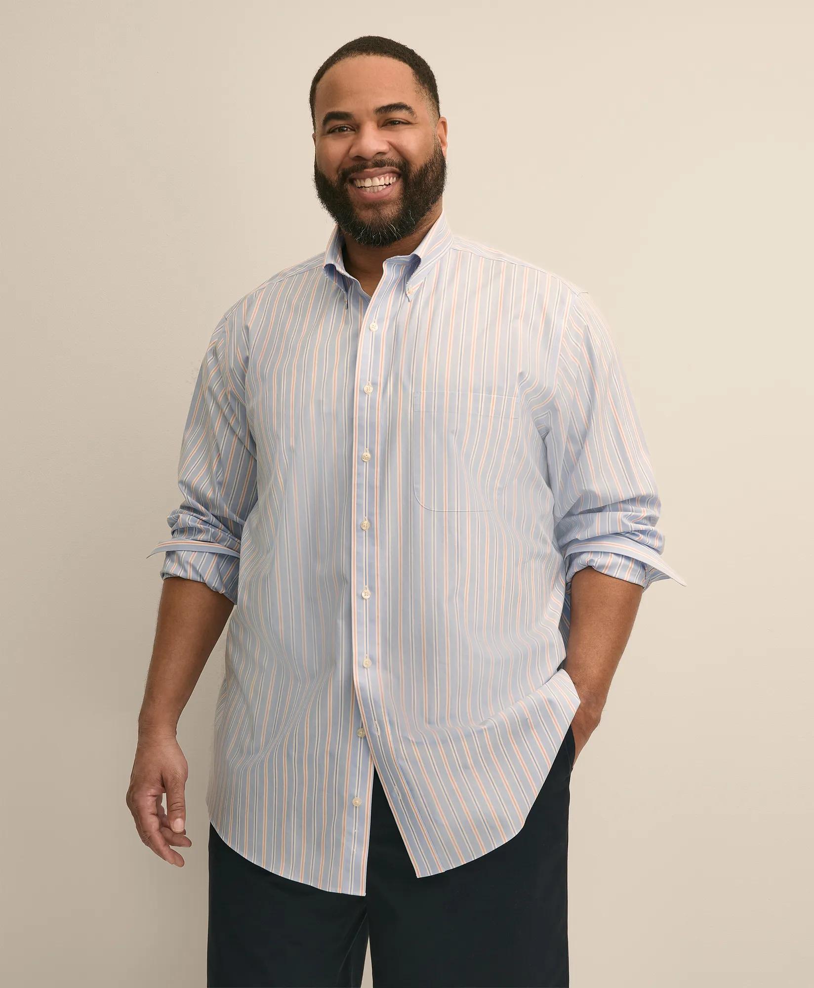 Big & Tall Stretch Cotton Non-Iron Poplin Polo Button Down, Stripe Sport Shirt, image 1