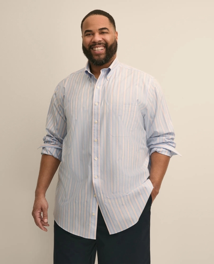 Big & Tall Stretch Cotton Non-Iron Poplin Polo Button Down, Stripe Sport Shirt, image 1