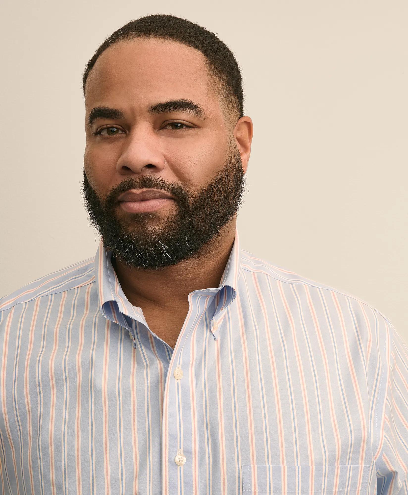 Big & Tall Stretch Cotton Non-Iron Poplin Polo Button Down, Stripe Sport Shirt, image 2