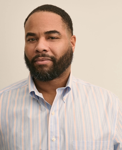 Big & Tall Stretch Cotton Non-Iron Poplin Polo Button Down, Stripe Sport Shirt, image 2