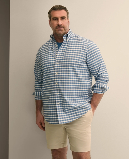 Big & Tall Stretch Cotton Non-Iron Oxford Polo Button Down, Check Sport Shirt, image 1