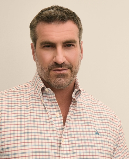 Big & Tall Stretch Cotton Non-Iron Oxford Polo Button Down, Windowpane Sport Shirt, image 2