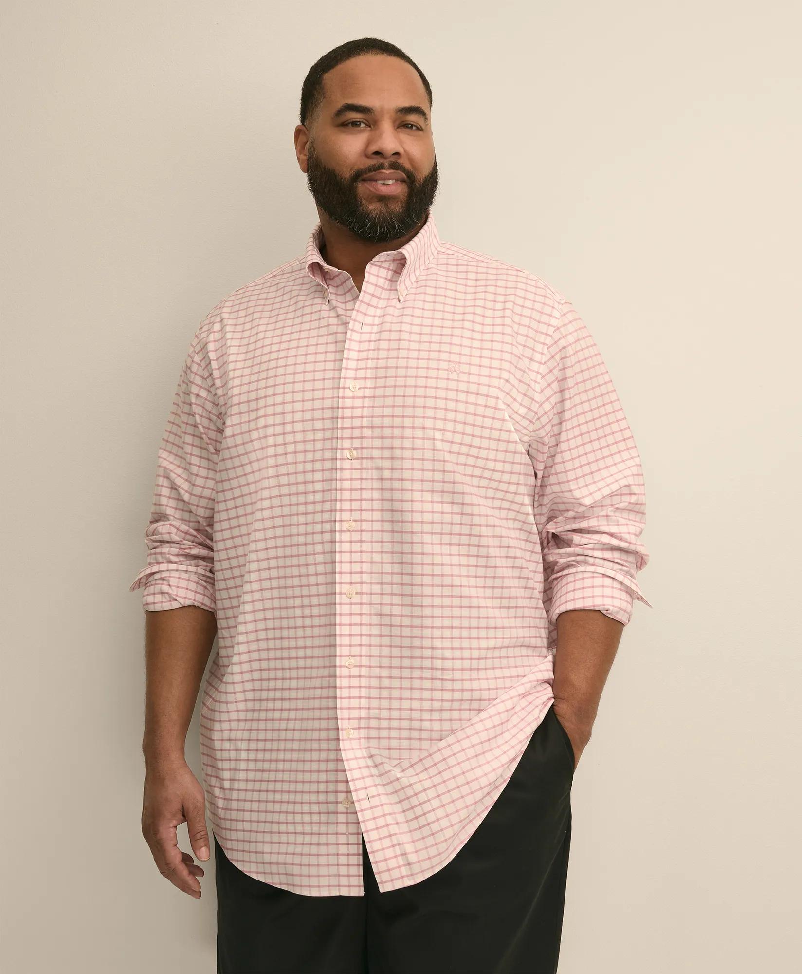 Big & Tall Stretch Cotton Non-Iron Oxford Polo Button Down, Windowpane Sport Shirt, image 1