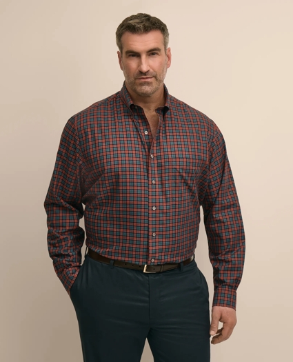 Big & Tall Cotton Non-Iron Twill Button Down Collar Plaid Sport Shirt