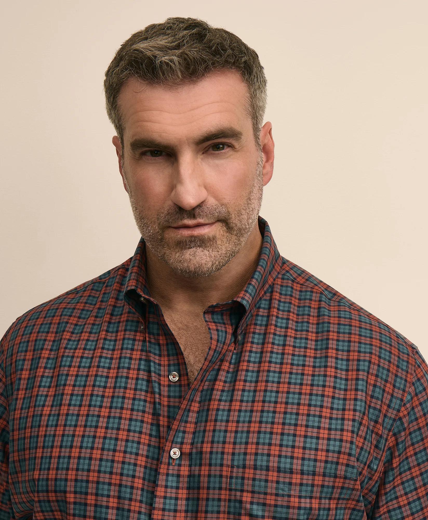 Big & Tall Cotton Non-Iron Twill Button Down Collar Plaid Sport Shirt, image 2