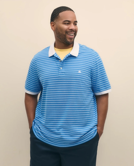 Big & Tall Cotton Pique Striped Polo Shirt with Contrast Collar