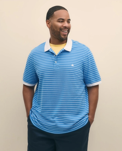 Big & Tall Cotton Pique Striped Polo Shirt with Contrast Collar, image 3