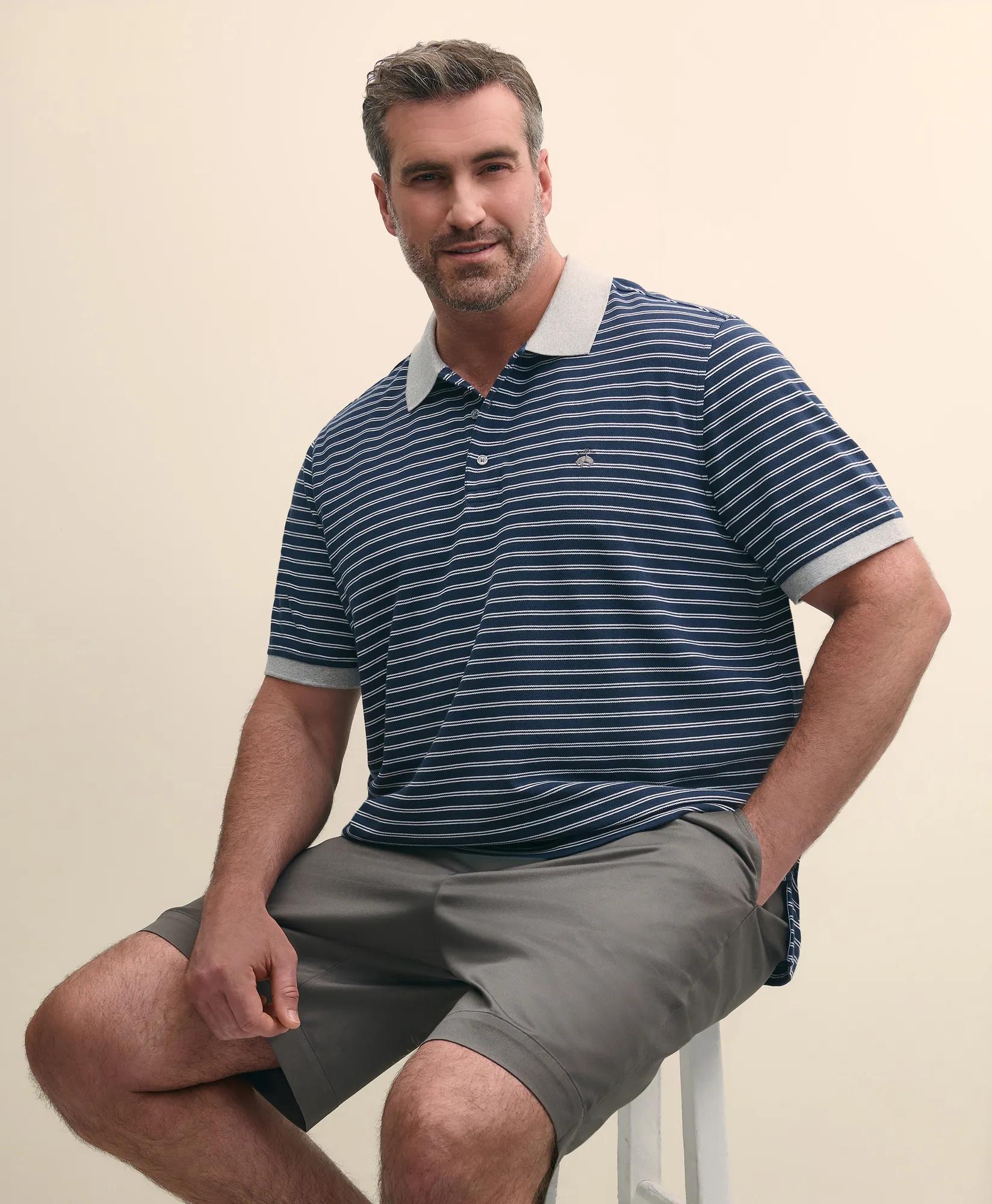 Big & Tall Cotton Pique Striped Polo Shirt with Contrast Collar