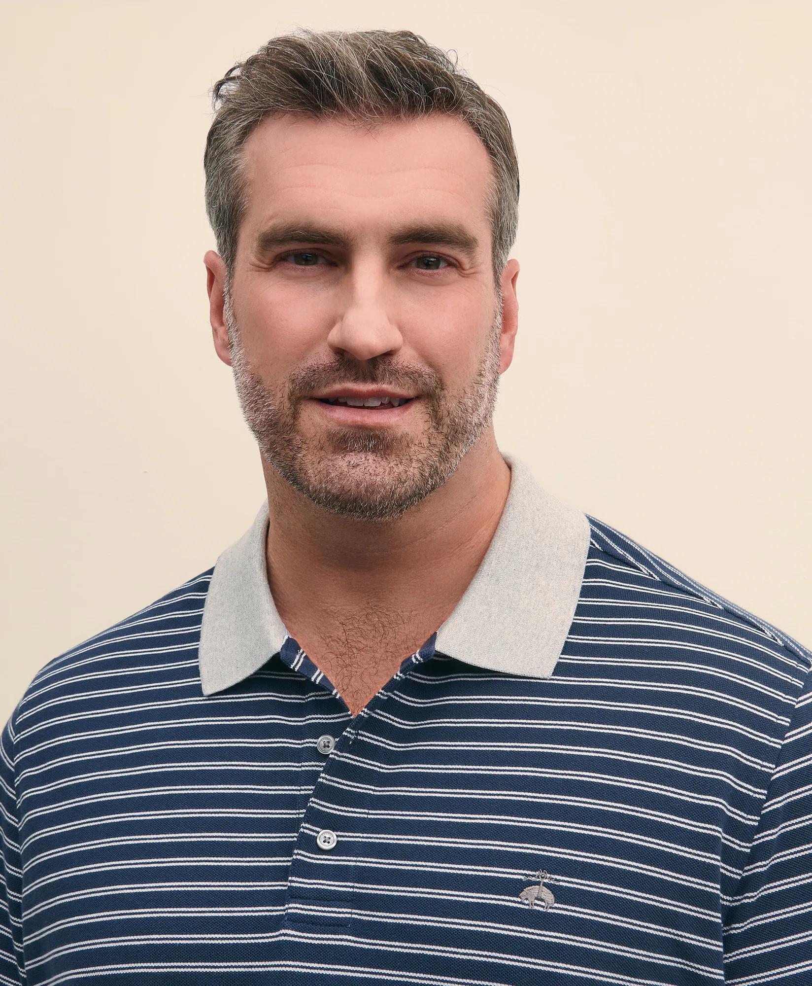 Big & Tall Cotton Pique Striped Polo Shirt with Contrast Collar