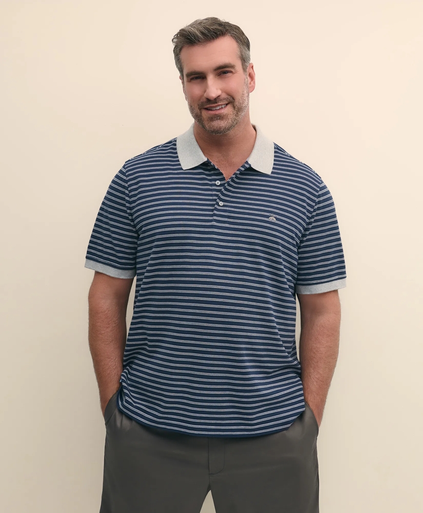 Big & Tall Cotton Pique Striped Polo Shirt with Contrast Collar, image 3