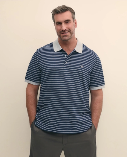 Big & Tall Cotton Pique Striped Polo Shirt with Contrast Collar, image 3