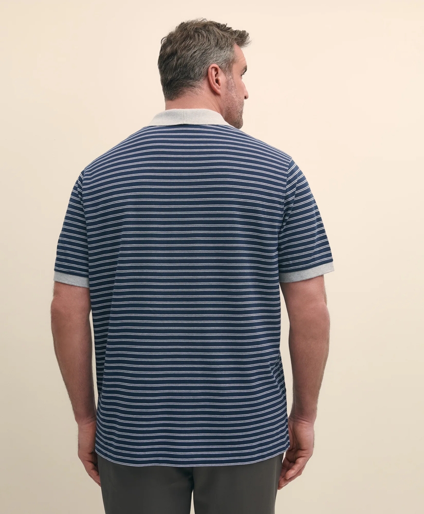 Big & Tall Cotton Pique Striped Polo Shirt with Contrast Collar, image 4