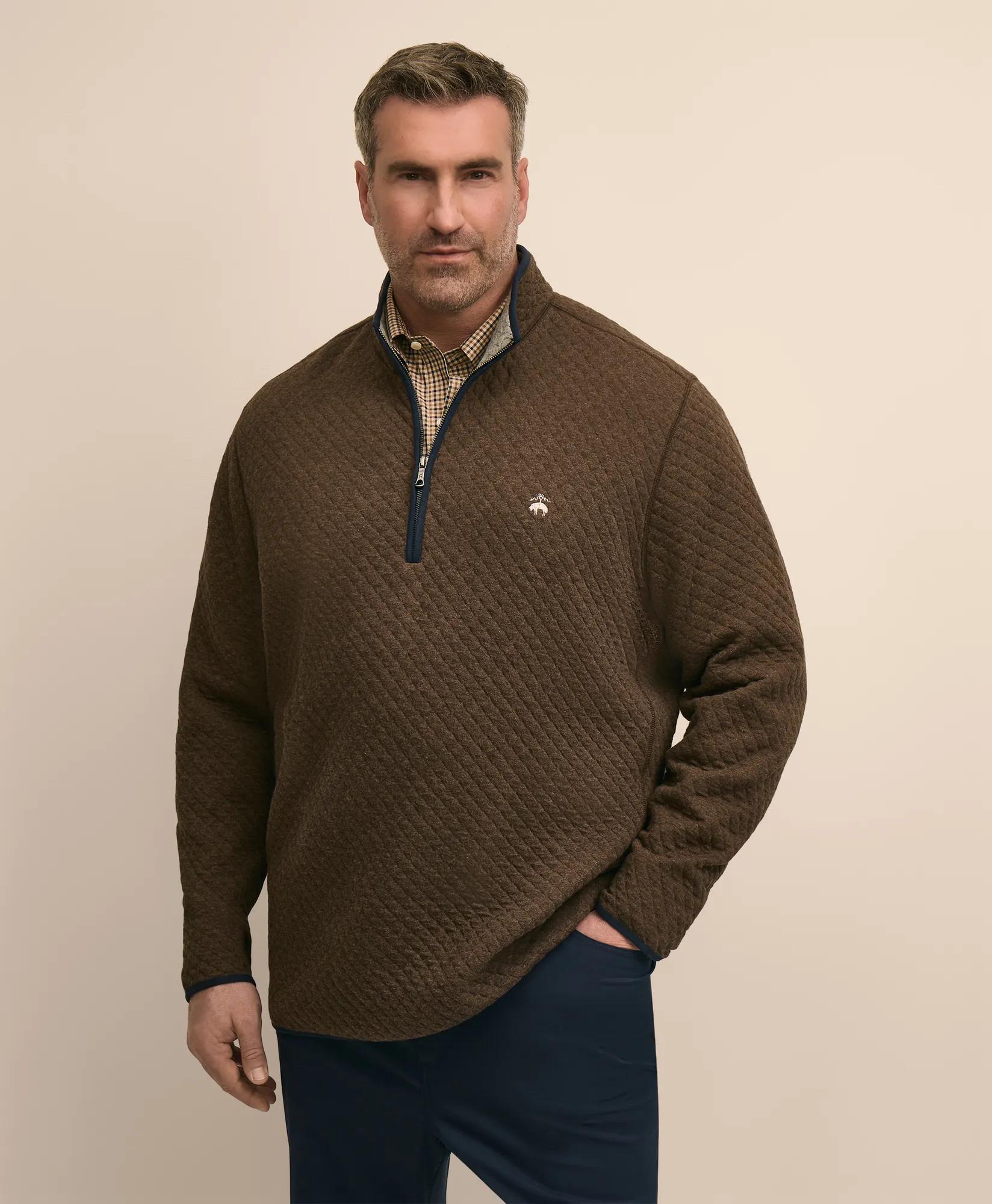 Big & Tall Cotton Blend Diamond-Quilted Quarter-Zip, image 1