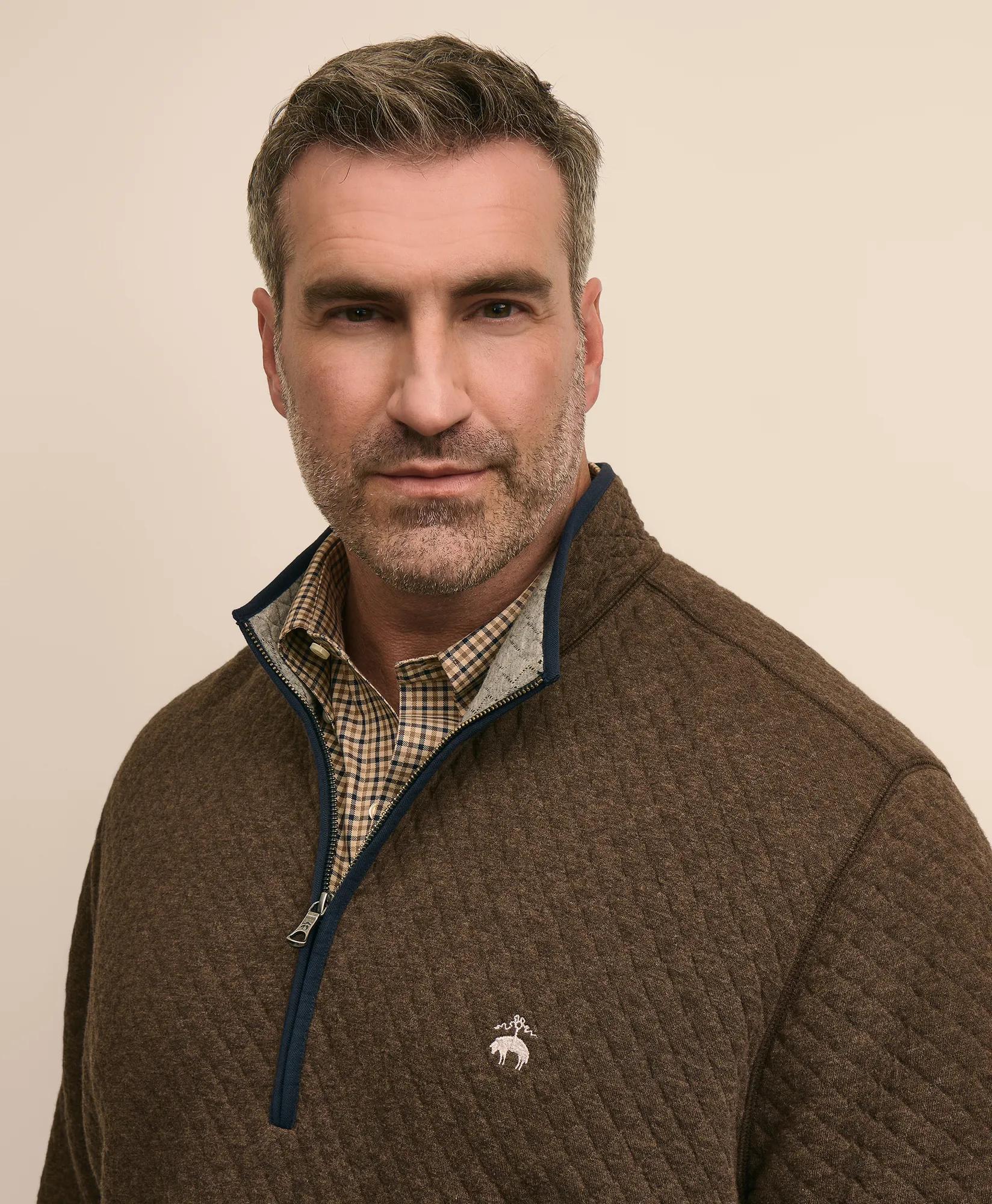 Big & Tall Cotton Blend Diamond-Quilted Quarter-Zip, image 2