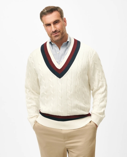 Big & Tall Supima&reg; Cotton Cable Tennis Sweater, image 1
