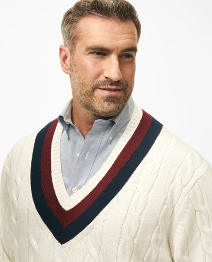 Big & Tall Supima® Cotton Cable Tennis Sweater, image 2
