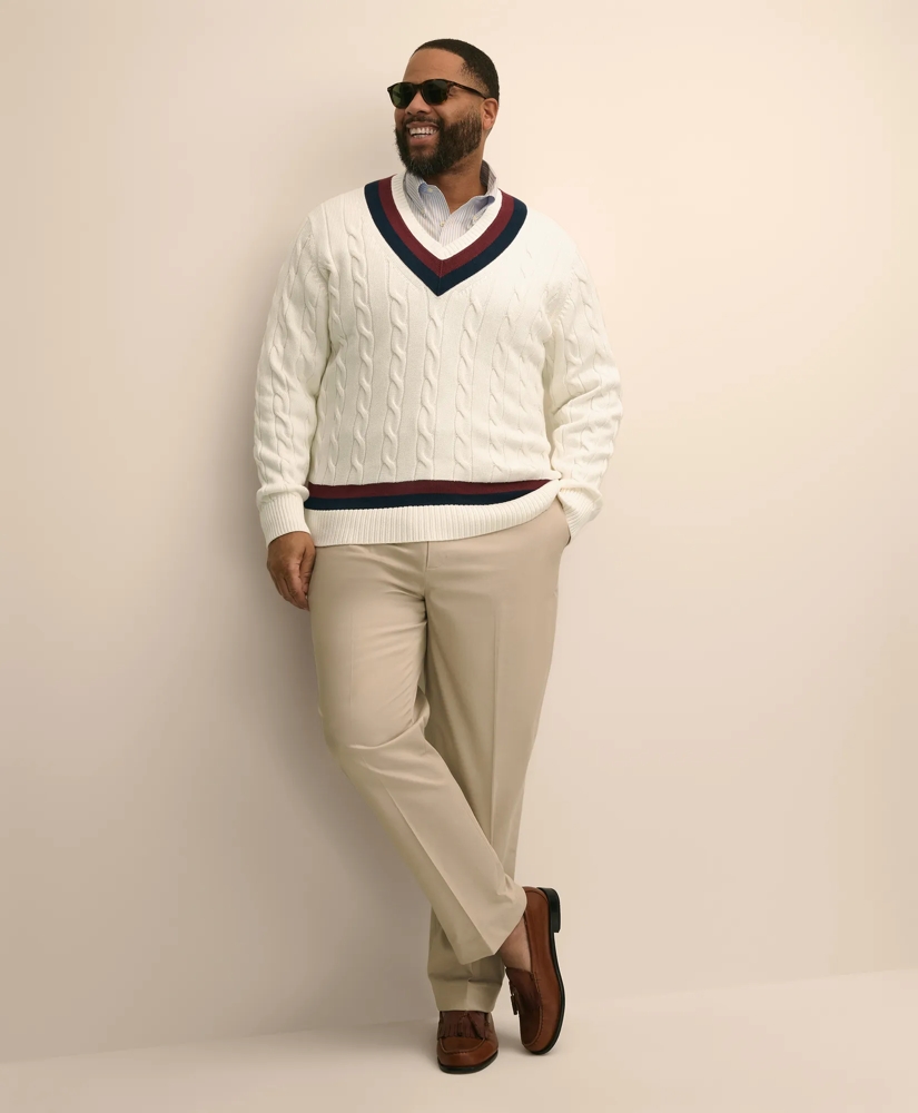 Big & Tall Supima&reg; Cotton Cable Tennis Sweater, image 2