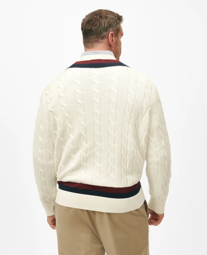 Big & Tall Supima® Cotton Cable Tennis Sweater, image 3